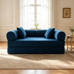 Canapé 2 places convertible et modulable Bergerac Tissu doux texturé Bleu