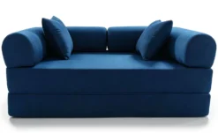 Canapé 2 places convertible et modulable Bergerac Tissu doux texturé Bleu