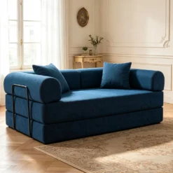 Canapé 2 places convertible et modulable Bergerac Tissu doux texturé Bleu