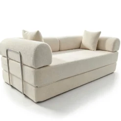 Canapé 3 places convertible et modulable Bergerac Tissu bouclette Crème