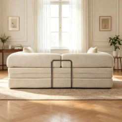 Canapé 3 places convertible et modulable Bergerac Tissu bouclette Crème