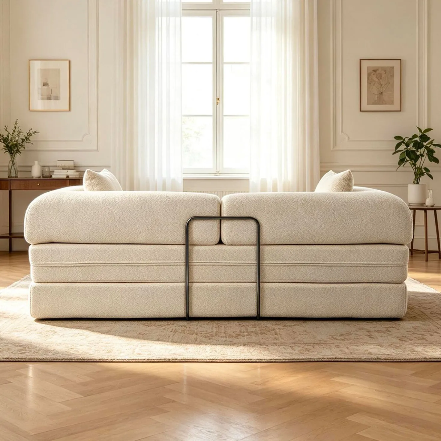 Canapé 3 places convertible et modulable Bergerac Tissu bouclette Crème