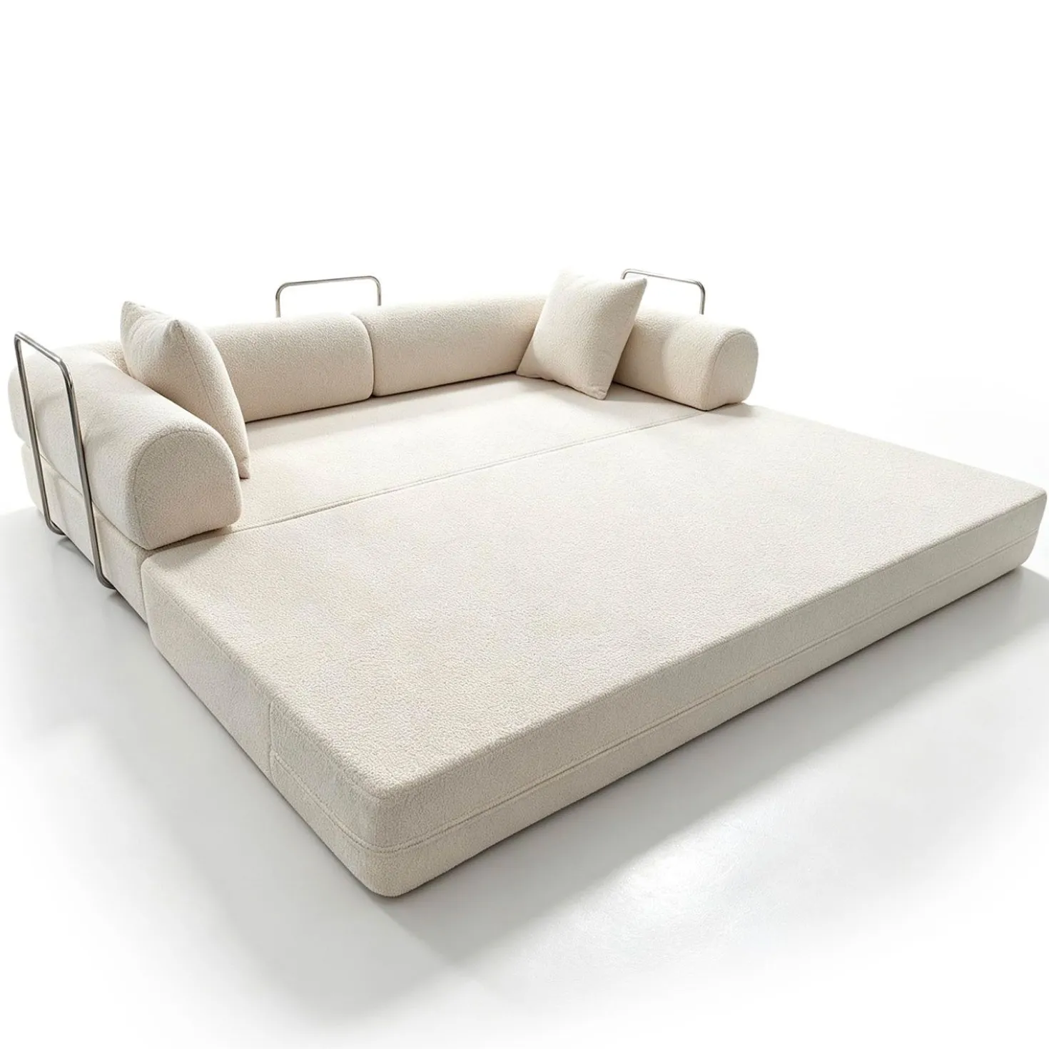 Canapé 3 places convertible et modulable Bergerac Tissu bouclette Crème