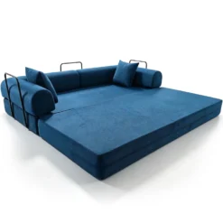 Canapé 3 places convertible et modulable Bergerac Tissu doux texturé Bleu