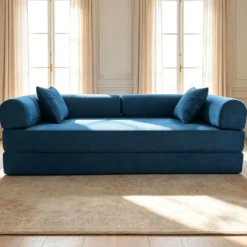 Canapé 3 places convertible et modulable Bergerac Tissu doux texturé Bleu