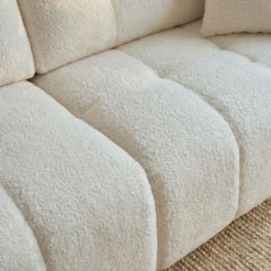 Canapé 3 places convertible Stylian Tissu bouclette Crème