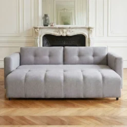 Canapé 3 places convertible Stylian Tissu Gris clair