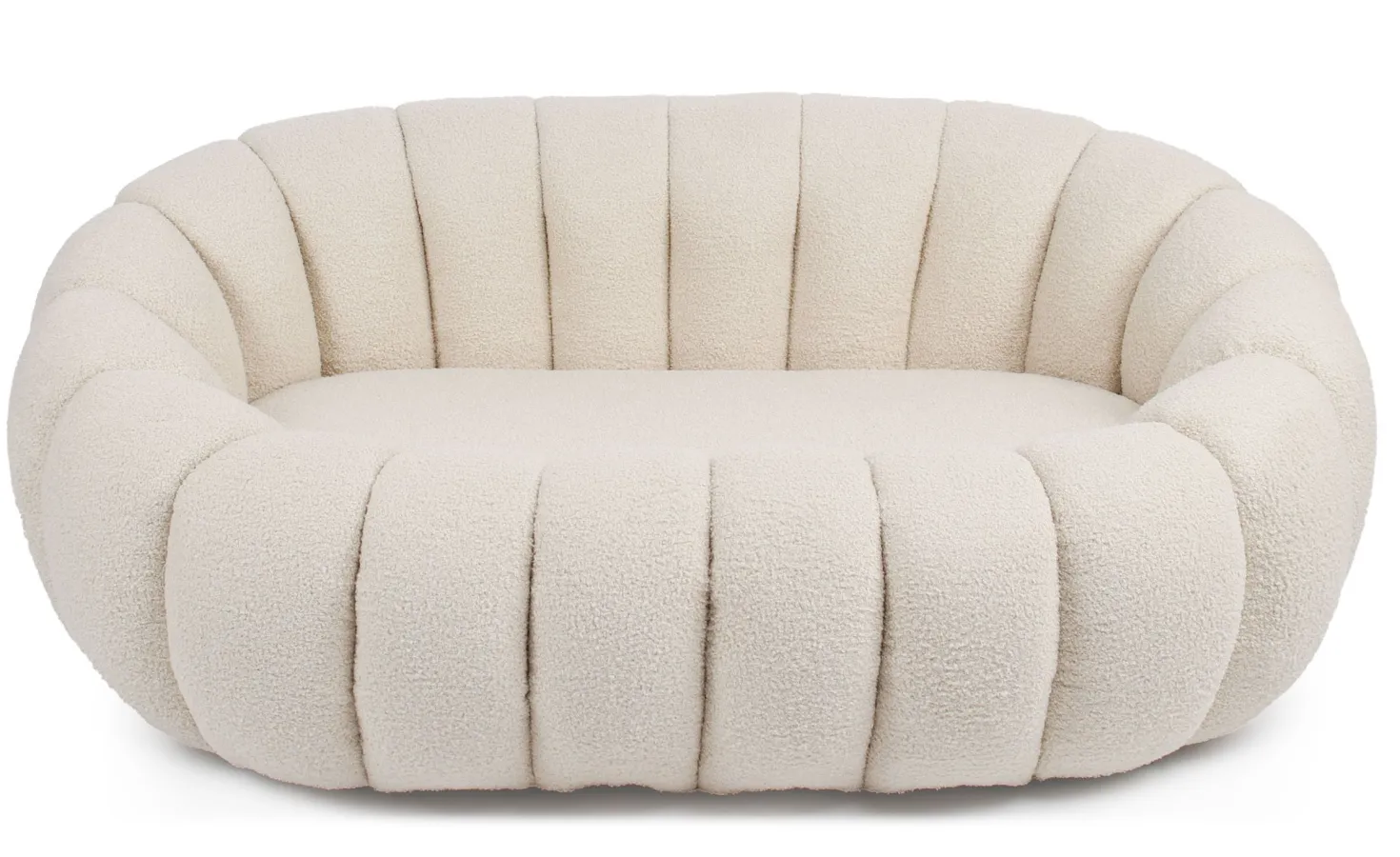 Canapé 2 Places design coquillage Horizan Tissu bouclette Crème
