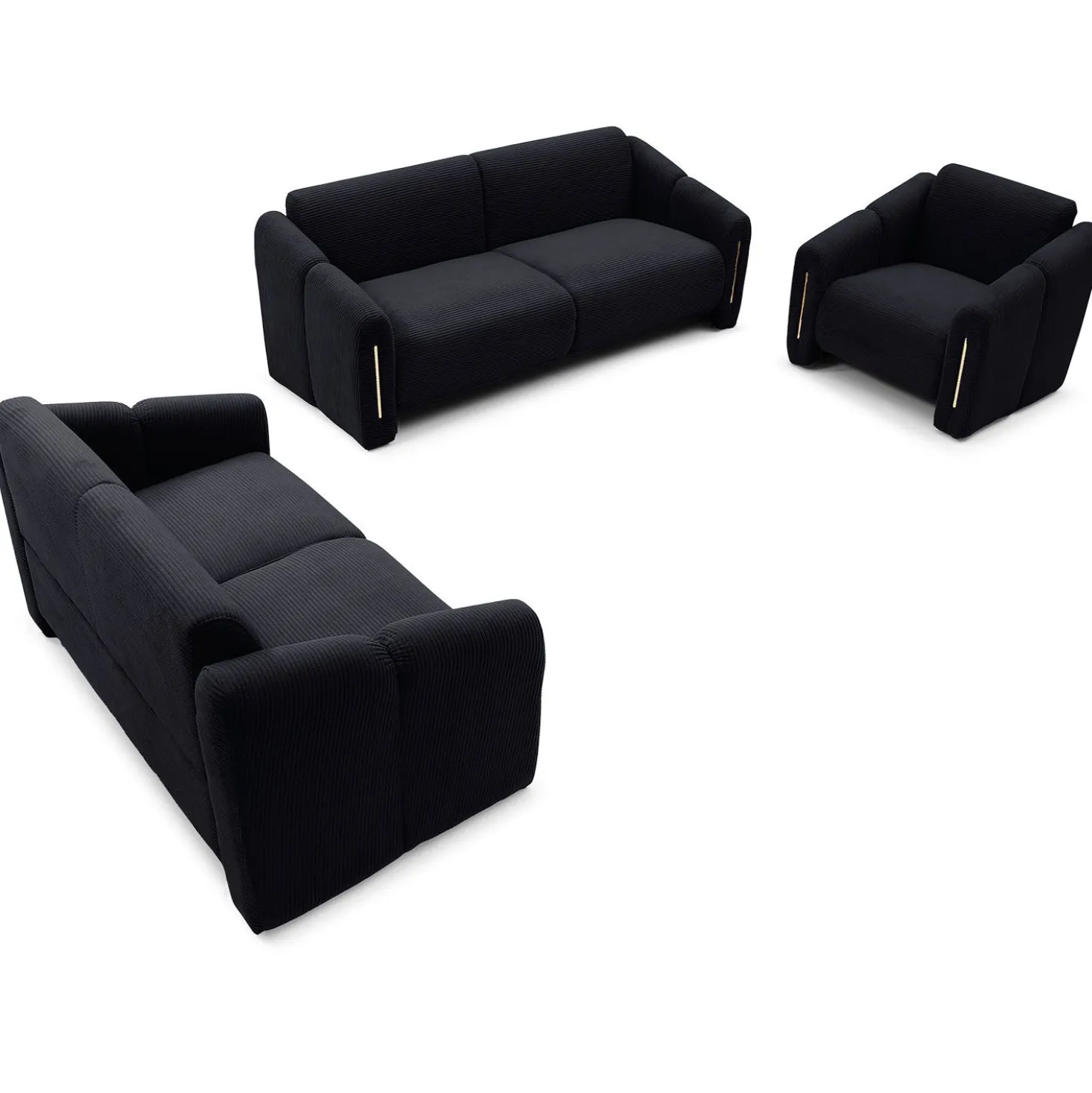Canapé 2 places design Maximilien Métal doré et Velours côtelé Noir
