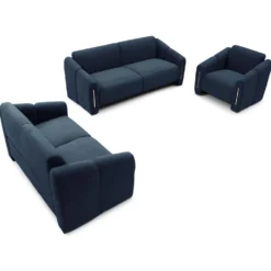 Canapé 3 places design Maximilien Métal doré et Velours côtelé Bleu foncé