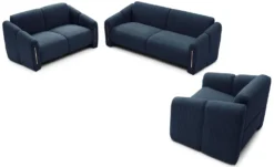 Canapé 3 places design Maximilien Métal doré et Velours côtelé Bleu foncé
