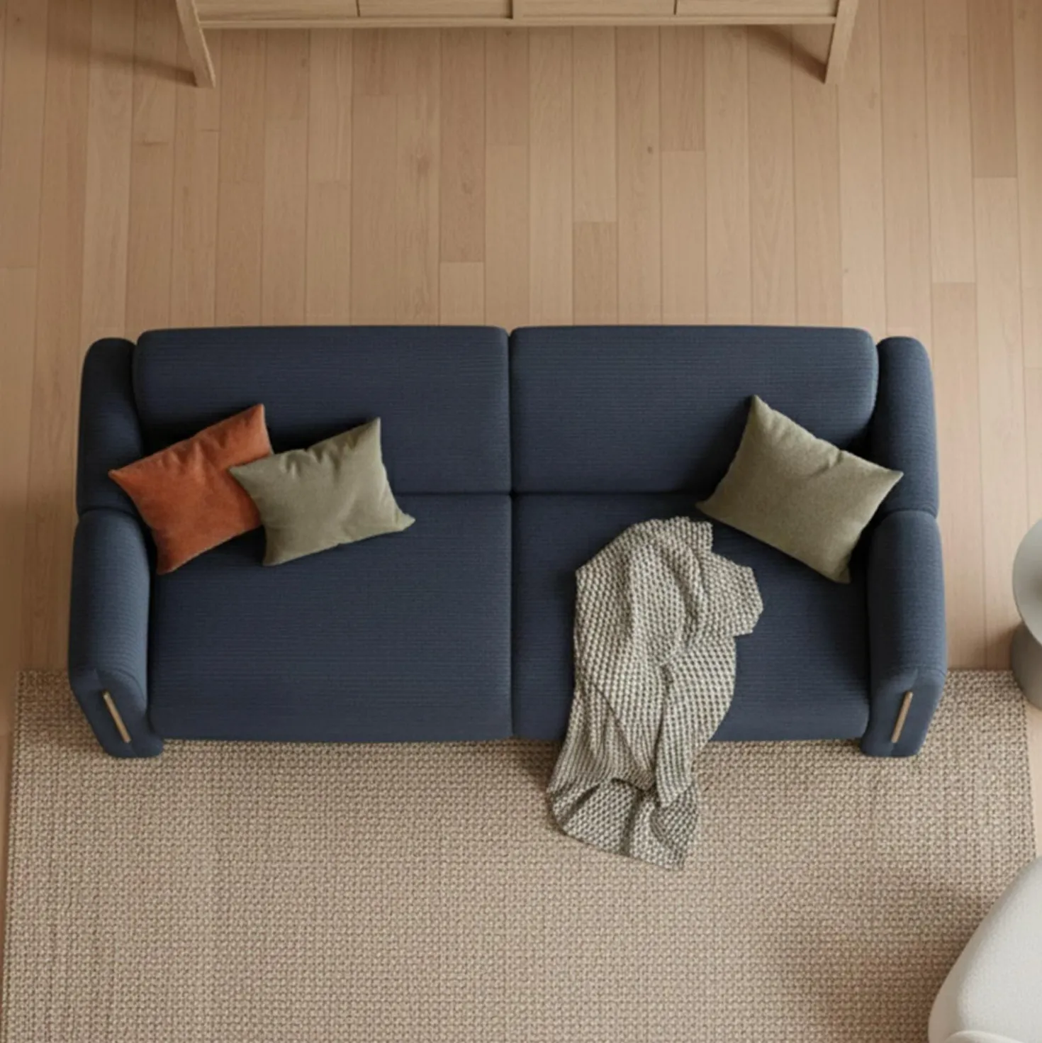 Canapé 3 places design Maximilien Métal doré et Velours côtelé Bleu foncé
