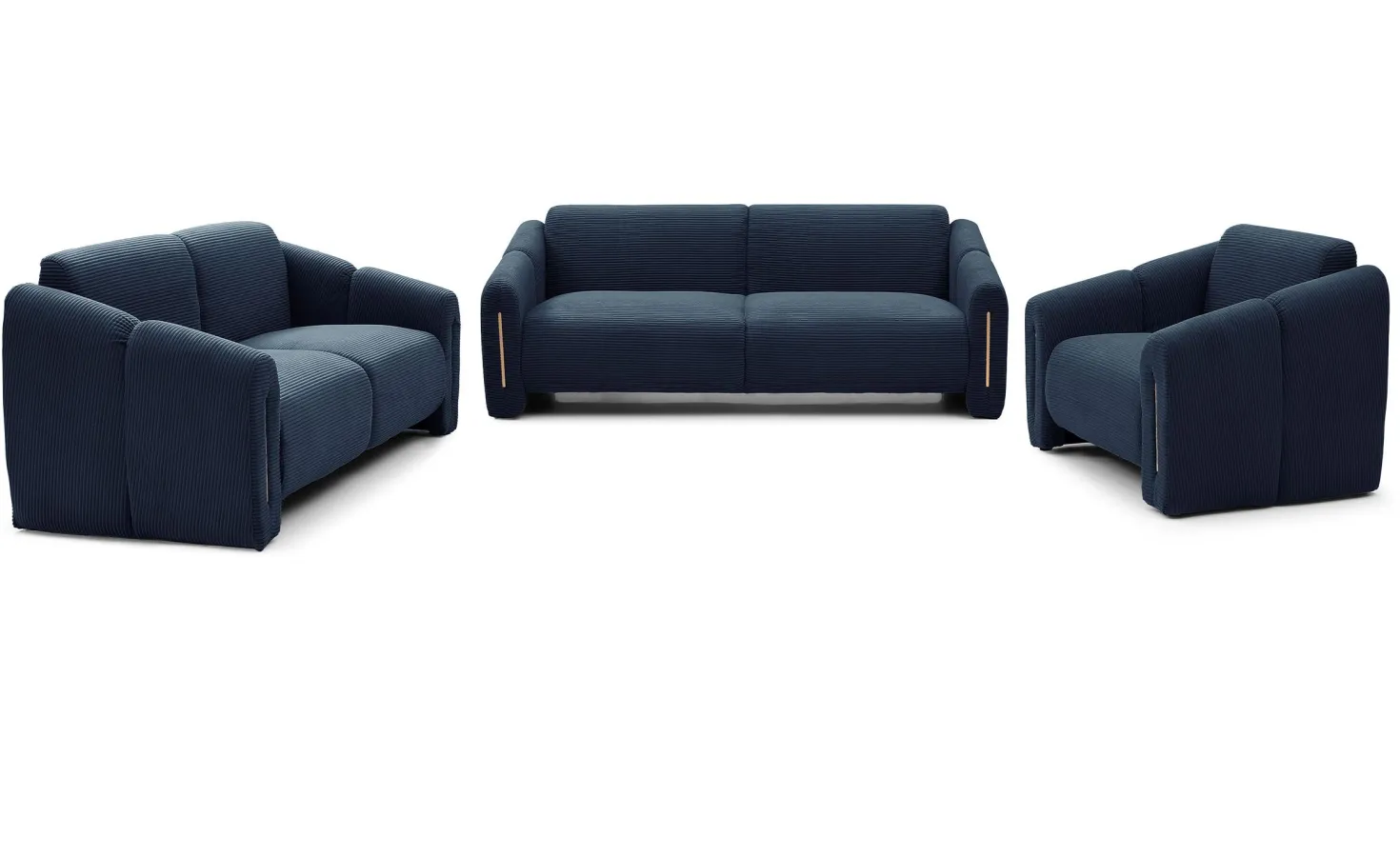 Canapé 3 places design Maximilien Métal doré et Velours côtelé Bleu foncé