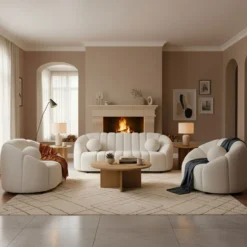 Canapé 2 places design Sidonie Tissu bouclette Blanc