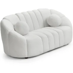 Canapé 2 places design Sidonie Tissu bouclette Blanc