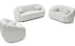 Canapé 3 places design Sidonie Tissu bouclette Blanc