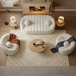 Canapé 3 places design Sidonie Tissu bouclette Blanc
