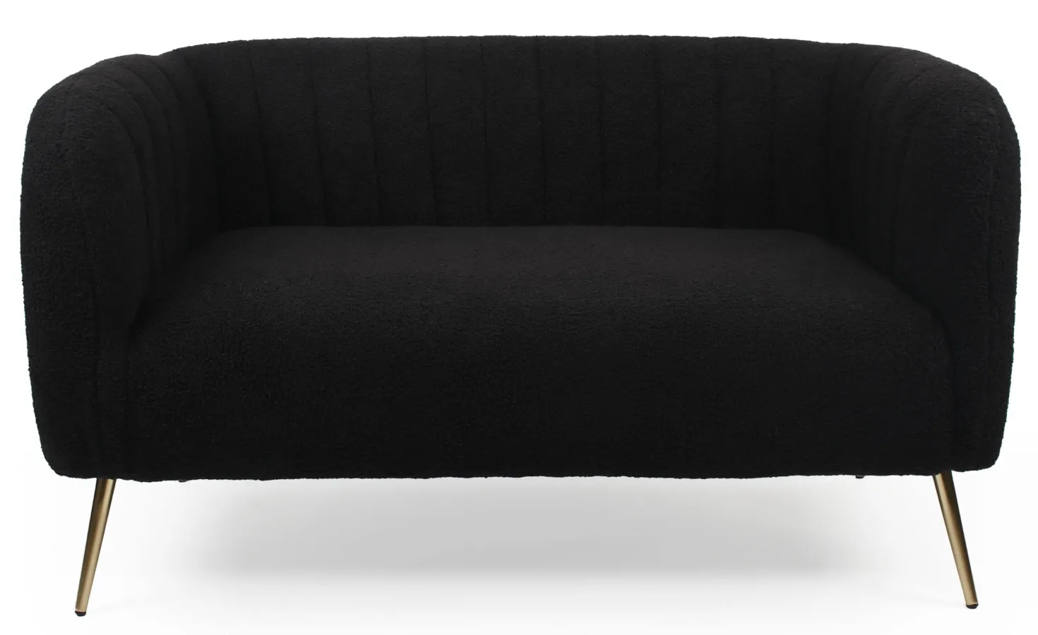 Canapé 2 places moderne Bombaro pieds métal doré et Tissu bouclette Noir