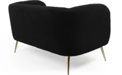 Canapé 2 places moderne Bombaro pieds métal doré et Tissu bouclette Noir