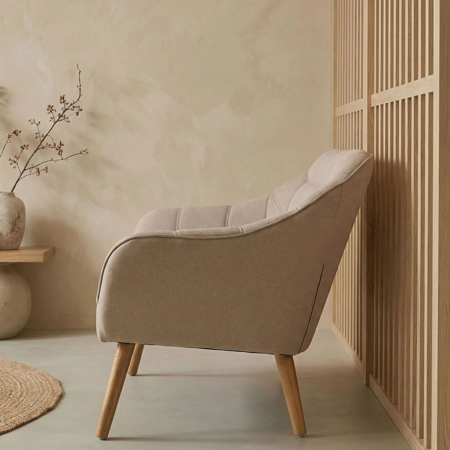 Canapé 2 places Scandinave Zentao Tissu Beige