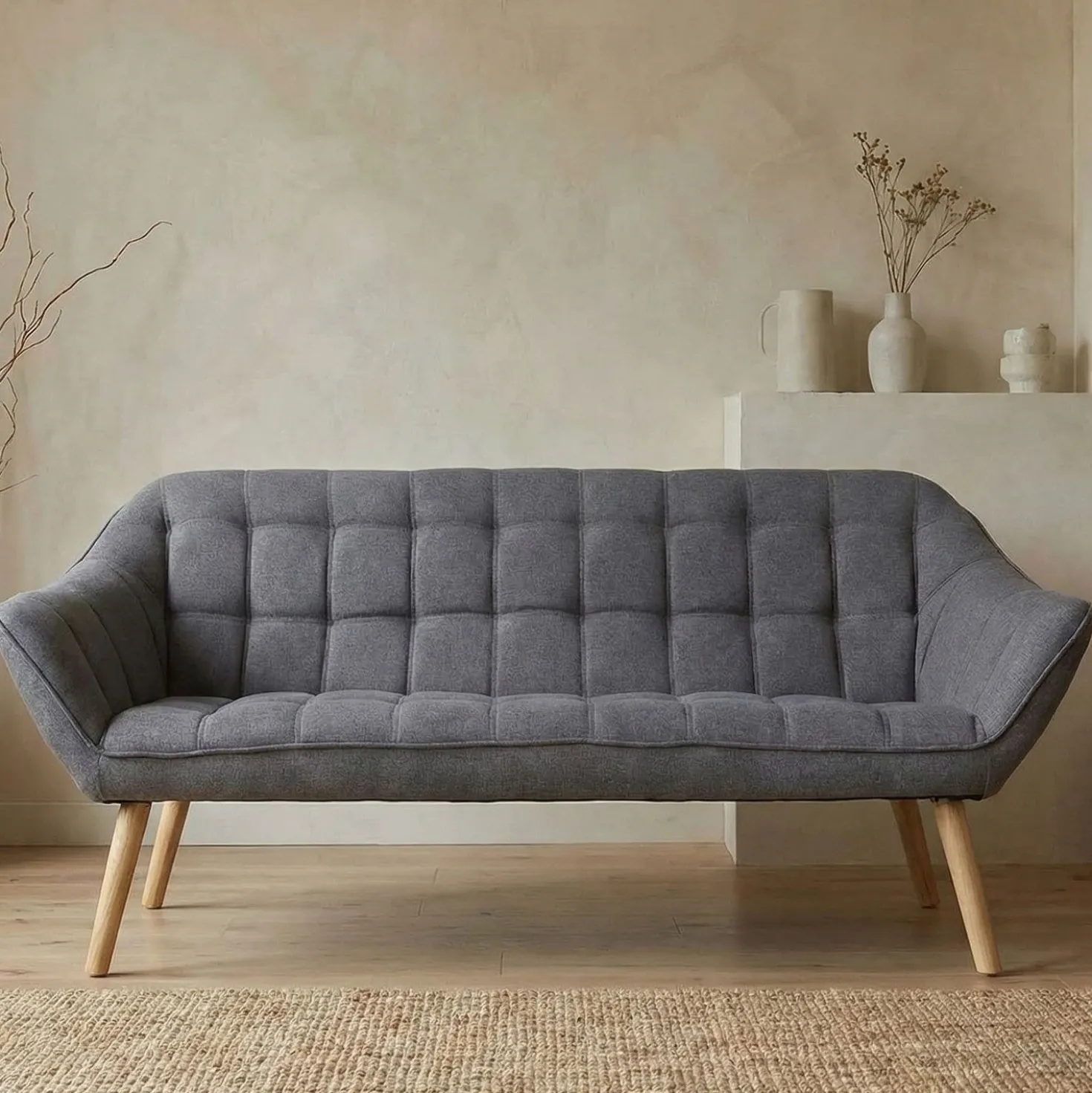 Canapé 3 places Scandinave Zentao Tissu Gris Clair