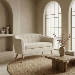Canapé 2 places style scandinave Savoy Tissu Bouclette Beige