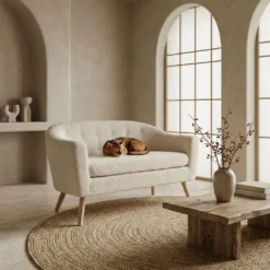 Canapé 2 places style scandinave Savoy Tissu Bouclette Beige