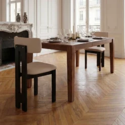 Chaise de salle à manger design Ceriz Bois foncé et Velours Beige