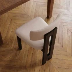 Chaise de salle à manger design Ceriz Bois foncé et Velours Beige