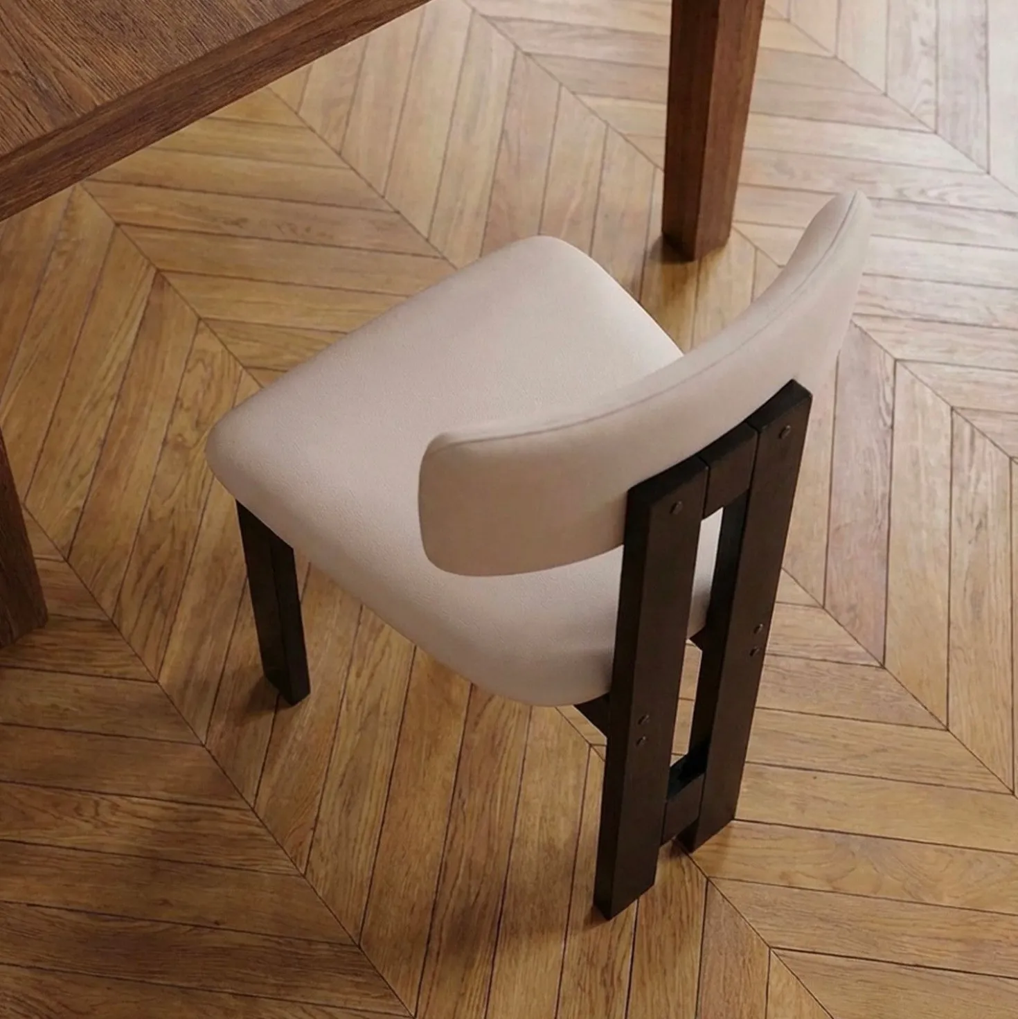Chaise de salle à manger design Ceriz Bois foncé et Velours Beige