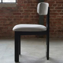 Chaise de salle à manger design Ceriz Bois noir et Velours Gris