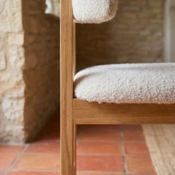 Chaise de salle à manger design Ceriz Bois clair et Tissu bouclette Beige
