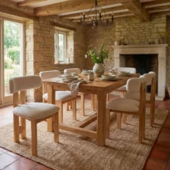 Chaise de salle à manger design Ceriz Bois clair et Tissu bouclette Beige