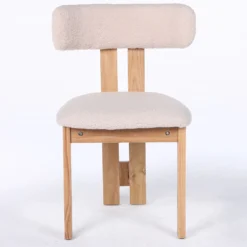Chaise de salle à manger design Ceriz Bois clair et Tissu bouclette Beige