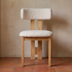 Chaise de salle à manger design Ceriz Bois clair et Tissu bouclette Beige