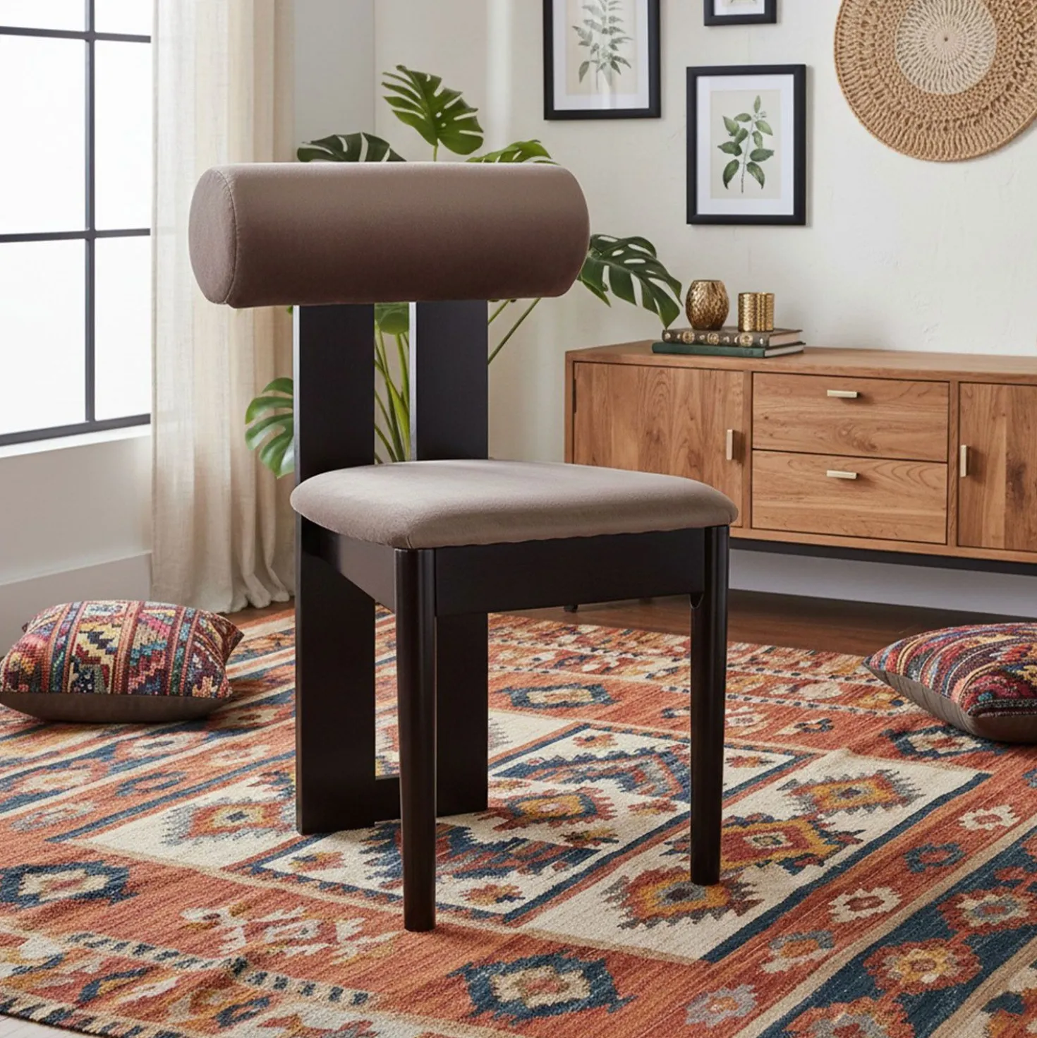 Chaise de salle à manger style intemporel Tuboli Bois foncé et Velours Marron