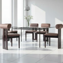 Chaise de salle à manger style intemporel Tuboli Bois foncé et Velours Marron