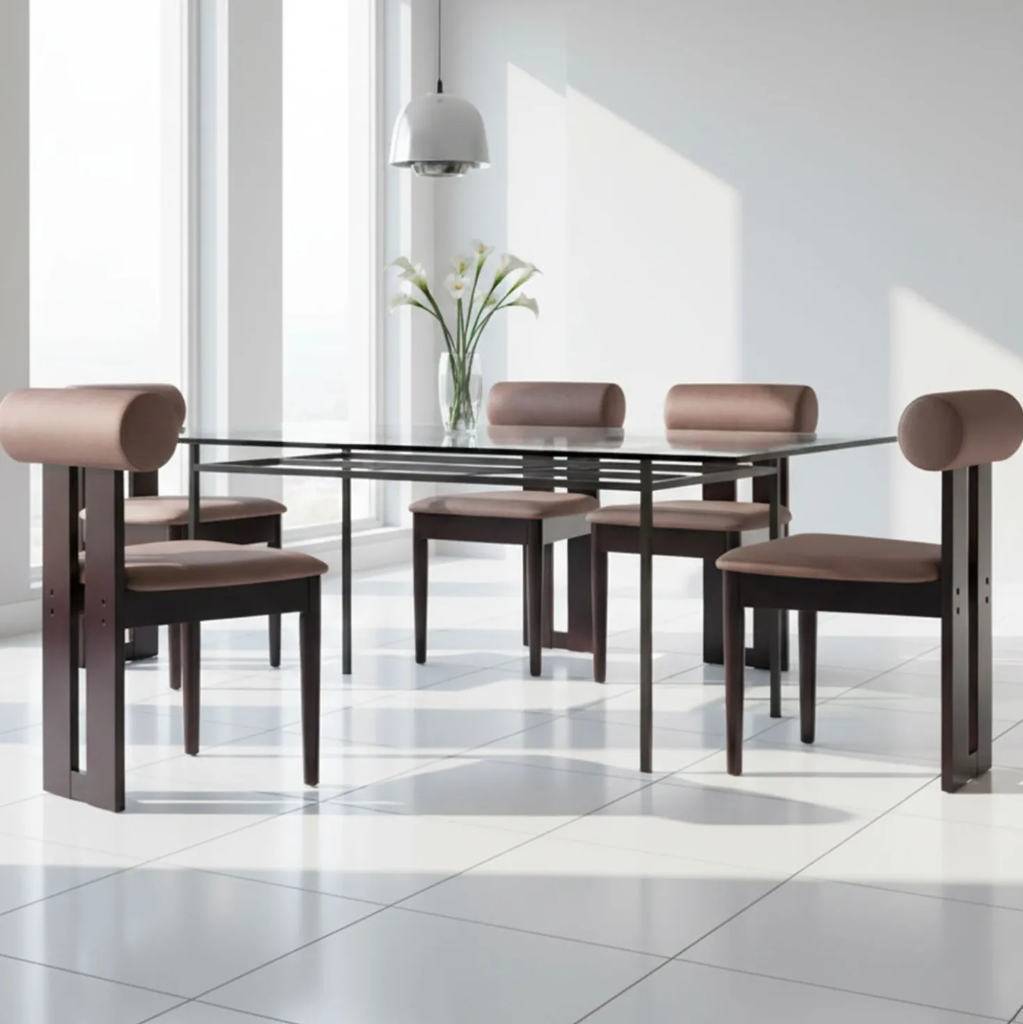 Chaise de salle à manger style intemporel Tuboli Bois foncé et Velours Marron