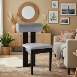 Chaise de salle à manger style intemporel Tuboli Bois Noir et Velours Gris
