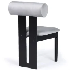 Chaise de salle à manger style intemporel Tuboli Bois Noir et Velours Gris