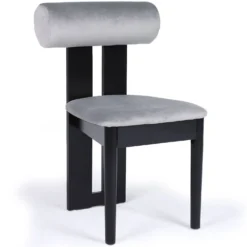 Chaise de salle à manger style intemporel Tuboli Bois Noir et Velours Gris