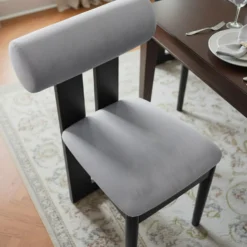 Chaise de salle à manger style intemporel Tuboli Bois Noir et Velours Gris