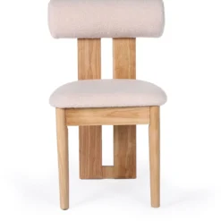 Chaise de salle à manger style intemporel Tuboli Bois clair et Tissu bouclette Beige