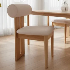 Chaise de salle à manger style intemporel Tuboli Bois clair et Tissu bouclette Beige