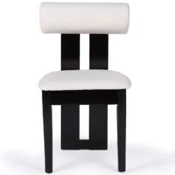 Chaise de salle à manger style intemporel Tuboli Bois foncé et Velours Crème