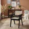 Chaise design avec accoudoirs et cannage rotin Hiro Bois foncé et Tissu Beige