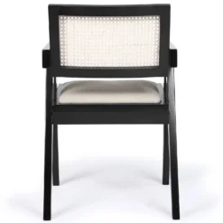 Chaise design avec accoudoirs et cannage rotin Hiro Bois foncé et Tissu Beige