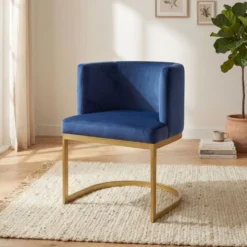 Chaise / Fauteuil Noellie Velours Bleu pieds Or