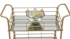 Chariot rectangulaire métal doré étagères miroir