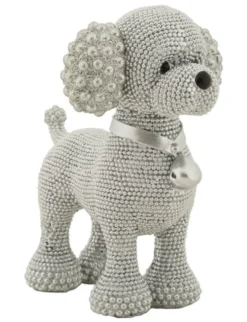 Chien décoratif Caniche Argenté Polyrésine finition brillante